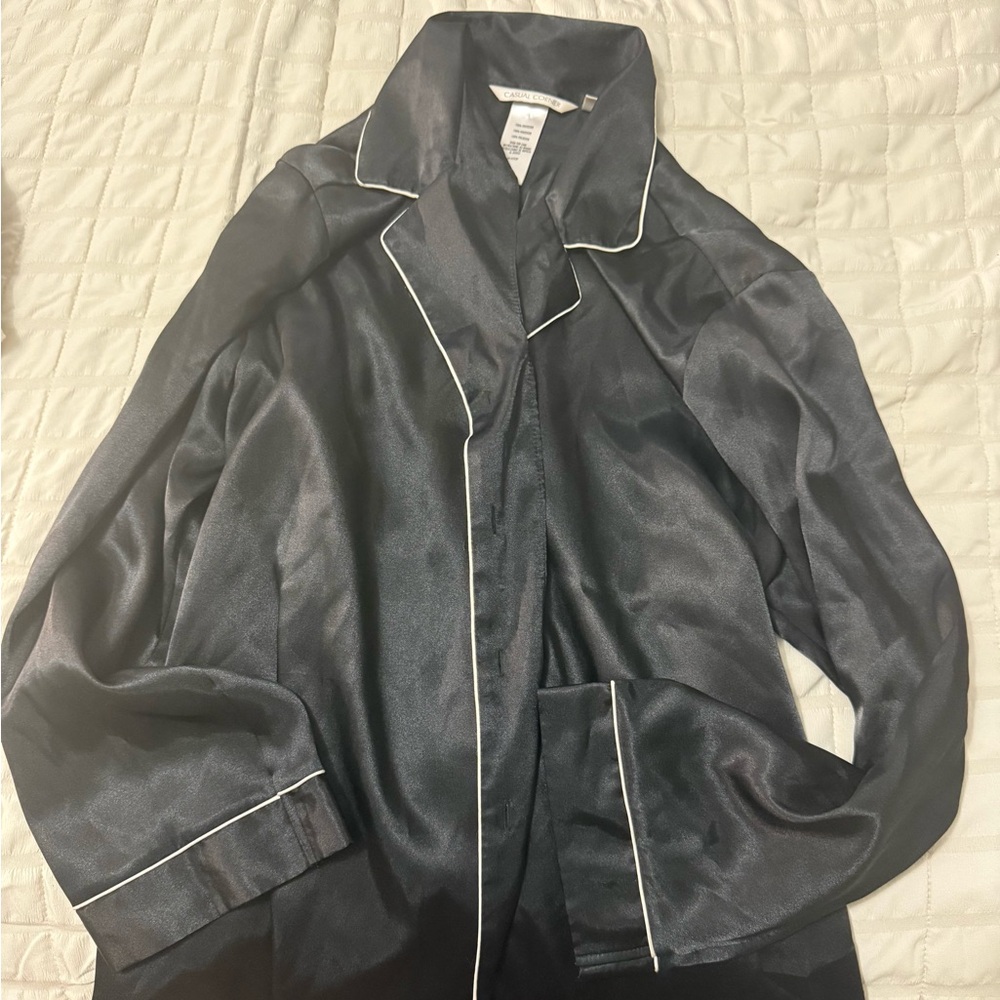 Men's Black Satin Jacket with White Trim